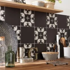 Carreau De Ciment Mur Uni Noir Mat L.20 X L.20 Cm, Pia