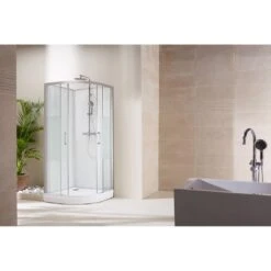 Cabine De Douche L.90 X L.90 Cm Gris / Argent, Verre Sérigraphié, Lancaster