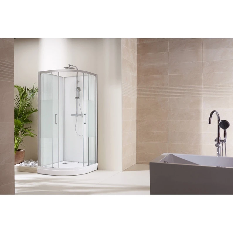 Cabine De Douche L.90 X L.90 Cm Gris / Argent, Verre Sérigraphié, Lancaster 1 Cabine De Douche L.90 X L.90 Cm Gris / Argent, Verre Sérigraphié, Lancaster