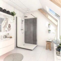 Cabine De Douche L.140 X L.80 Cm Blanc, Verre Transparent, Serenity Charbon