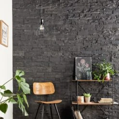Plaquette De Parement Plâtre Effet Pierre Foncée Noir Gibbs Intérieur