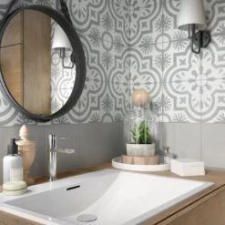 Carreau De Ciment Mur Uni Gris Et Blanc Mat L.20 X L.20 Cm, Belle époque Emma