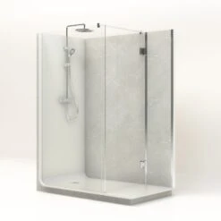 Cabine De Douche L.160 X L.90 Cm, Verre Transparent, Serenity Marbre Gris