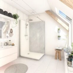 Cabine De Douche L.120 X L.80 Cm Blanc, Verre Transparent, Serenity Marbre Gris