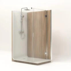 Cabine De Douche L.140 X L.90 Cm Blanc, Verre Transparent, Serenity Bois