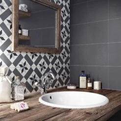 Carreau De Ciment Mur Uni Gris, Noir, Blanc Mat L.20 X L.20 Cm, Belle époque Chl