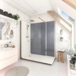 Cabine De Douche L.170 X L.80 Cm Blanc, Verre Transparent, Serenity Beton