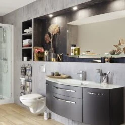 Meuble Simple Vasque L.129 X H.48.2 X P.48 Cm, Gris Métal, Image