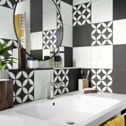 Carreau De Ciment Mur Uni Gris Et Blanc Mat L.20 X L.20 Cm, Belle époque Léa