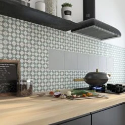 Carreau De Ciment Mur Ciment Gris, Vert, Blanc Mat L.20 X L.20 Cm, Belle époque