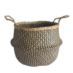 Panier En Jonc De Mer, Cloche, Ethno Zigzag, Black N°0