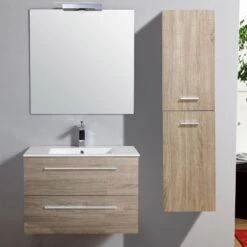 Meuble Salle De Bains 5 Pièces, Kiss L.80 X H.54 X P.50 Cm, Bois Clair, Kiss