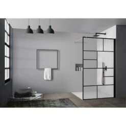 Paroi De Douche à L’italienne, L.120 Cm Rubic Noir Verre Sérigraphié 6 Mm