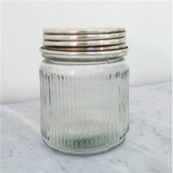 Boîte à Coton Verre Chaumont, Métal Et Transparent, Strié