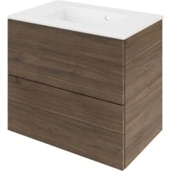 Meuble Simple Vasque, 2t L.75 X H.64 X P.48 Cm, Effet Noyer, Neo Line