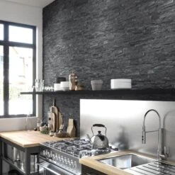 Plaquette De Parement Pierre Naturelle Effet Pierre Noir Mikeno Extérieur