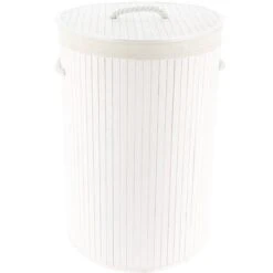 Panier à Linge Bambou Compactor, Blanc, L.40 X H.60 X P.60 Cm COMPACTOR