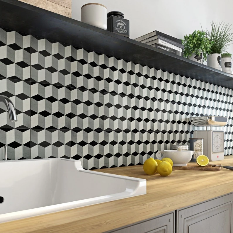 Carreau De Ciment Mur Uni Gris, Noir, Blanc Mat L.20 X L.20 Cm, Belle époque Emy 1 Carreau De Ciment Mur Uni Gris, Noir, Blanc Mat L.20 X L.20 Cm, Belle époque Emy