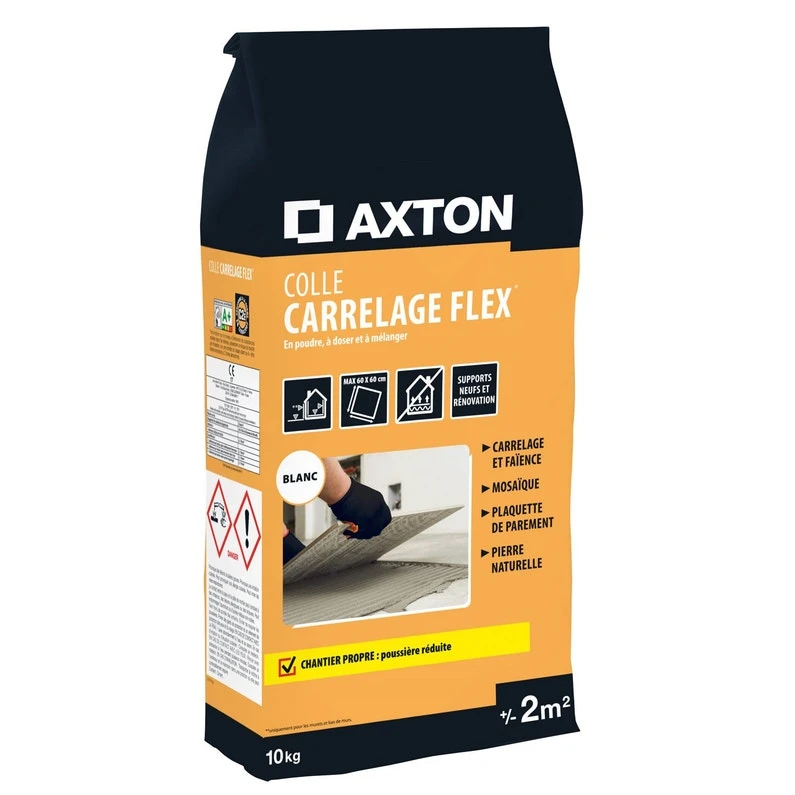 Mortier Colle, Poudre AXTON Flex Blanc 10 Kg, 2 M² 1 Mortier Colle, Poudre AXTON Flex Blanc 10 Kg, 2 M²